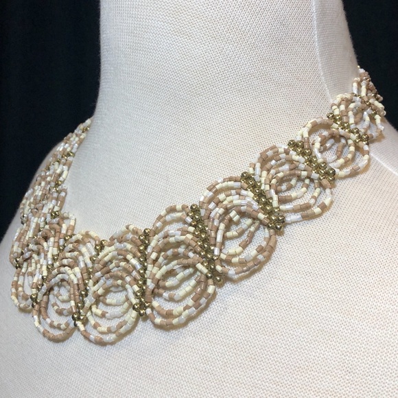 Seed Beads Scalloped Art Bib Multicolor Necklace - Picture 2 of 3